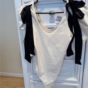 Free People Cream Blouse with Black Accents